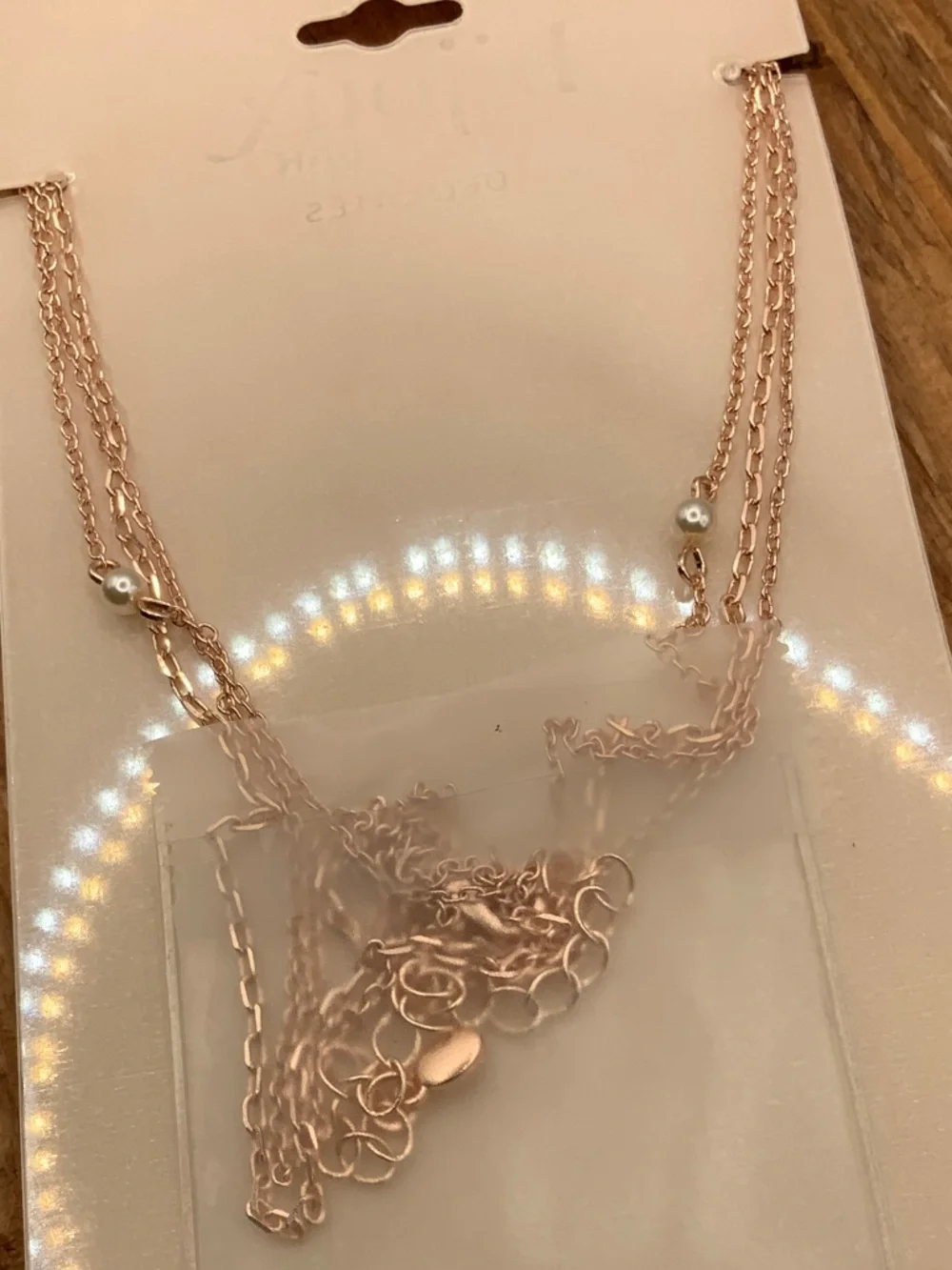 Bijoux Rose Gold Tone Multi Strands Layered Pearl Pendant Necklace